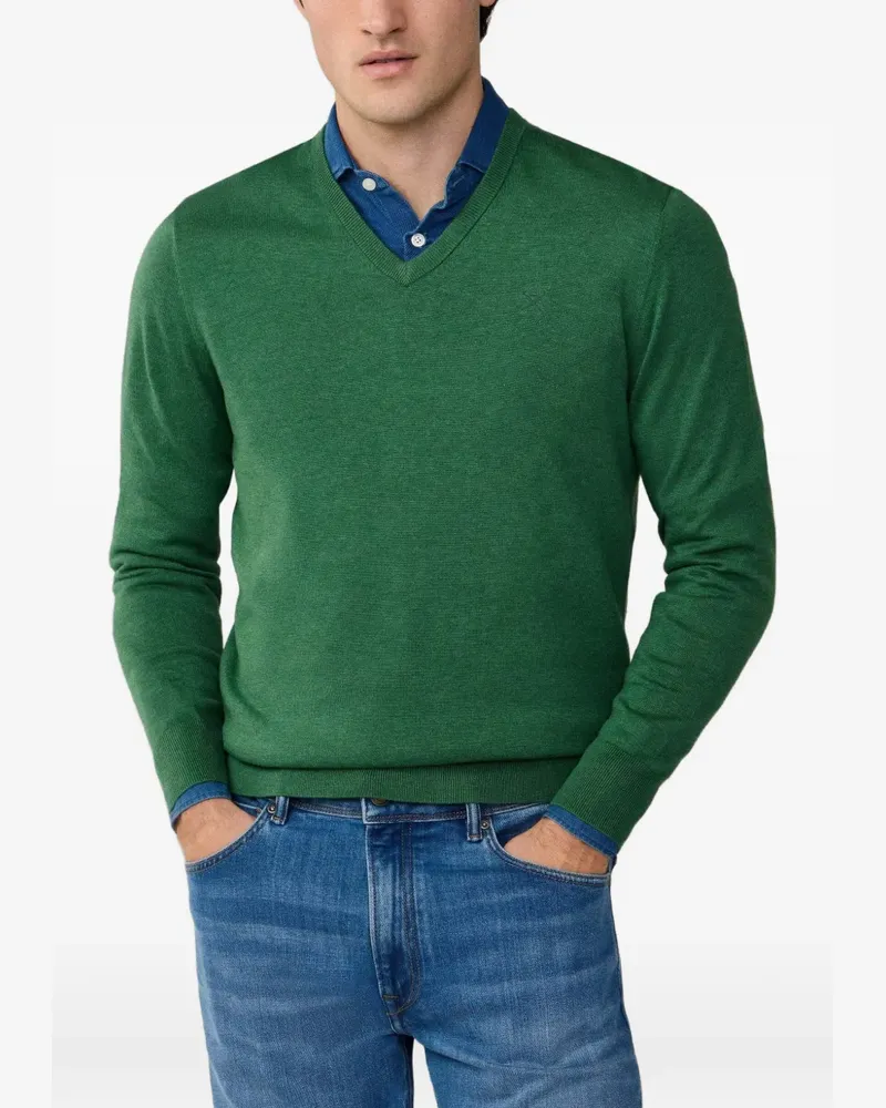 Hackett Besticktes Sweatshirt mit V-Ausschnitt - Grün Grün