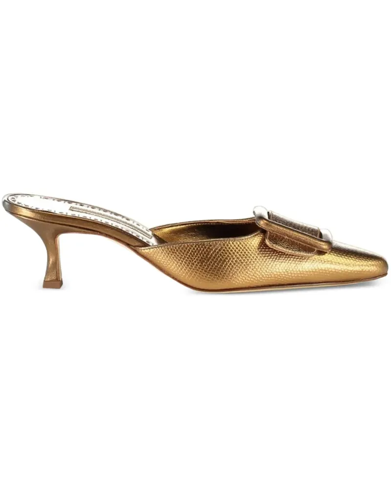 Manolo Blahnik Maysalebi Mules mit Schnalle - Gold Gold