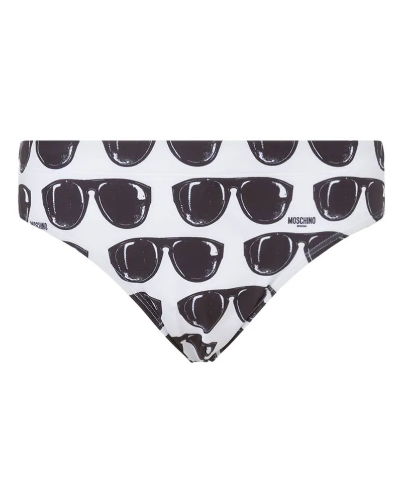 Moschino Badehose mit Sonnenbrillen-Print Weiß