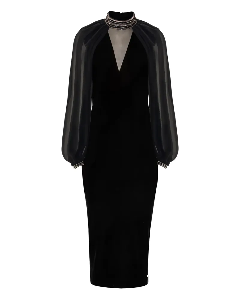 NISSA crystal-embellished velvet midi dress - Schwarz Schwarz