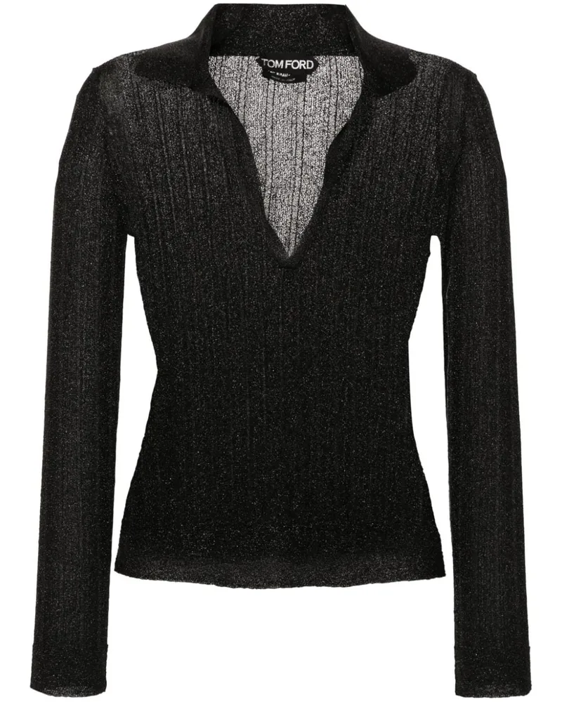 Tom Ford Gestricktes Poloshirt mit Metallic-Garn - Schwarz Schwarz