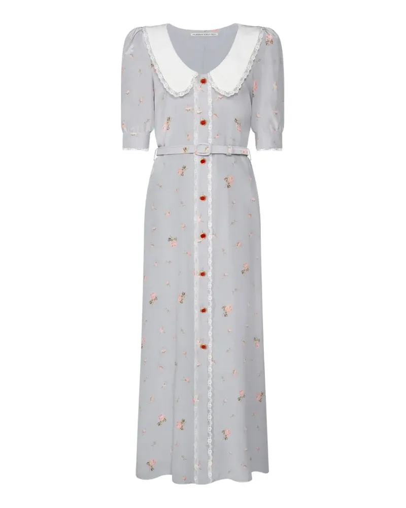 Alessandra Rich floral-print lace-trimmed midi dress - Grau Grau