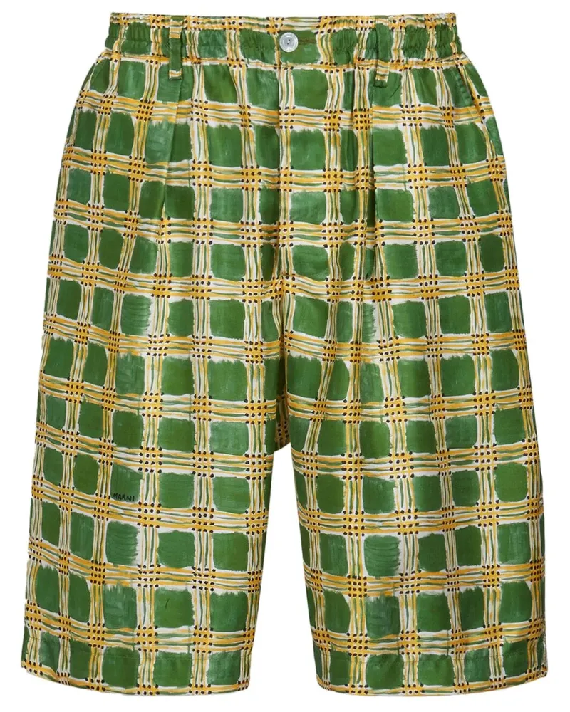 Marni Check Fields Shorts aus Seide - Grün Grün