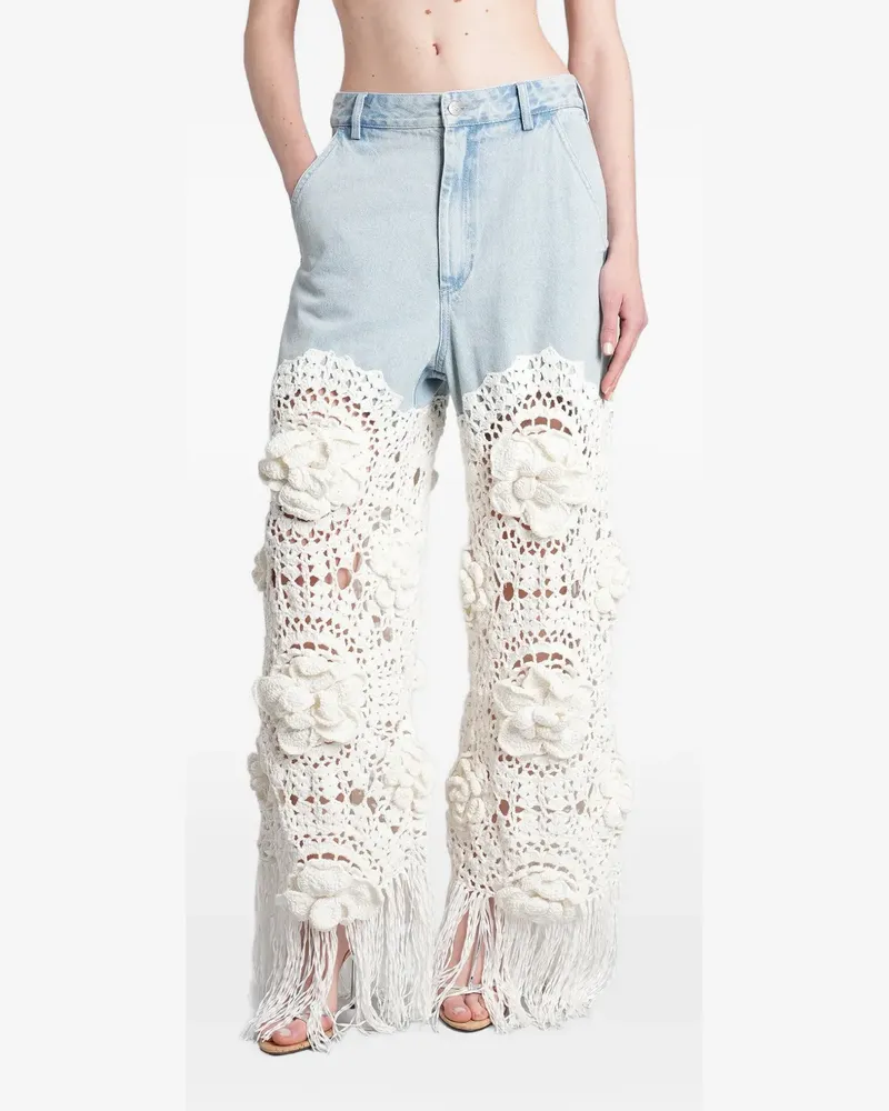 Giuseppe di Morabito crochet-knit floral-appliqué trousers - Weiß Weiß