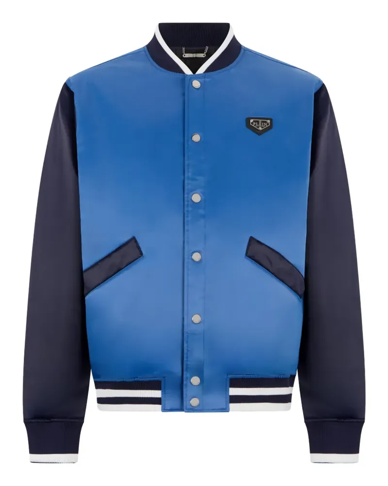 Philipp Plein Satin-Bomberjacke mit College-Logo - Blau Blau