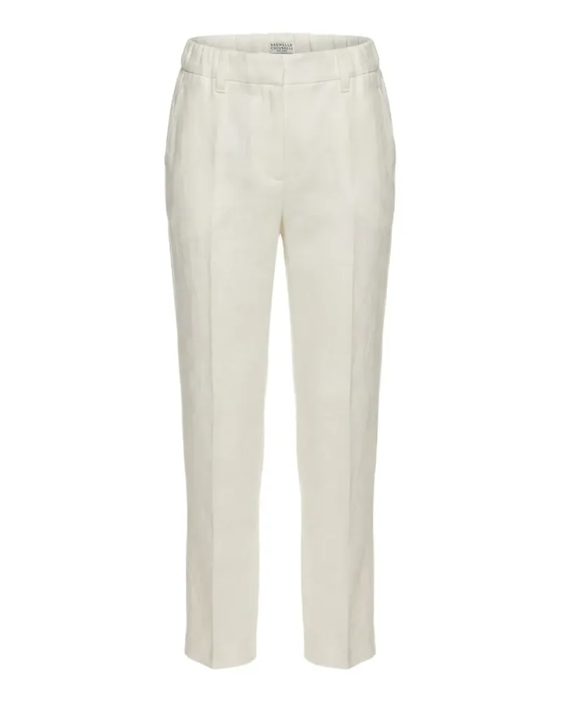 Brunello Cucinelli elasticated-waistband linen trousers - Weiß Weiß