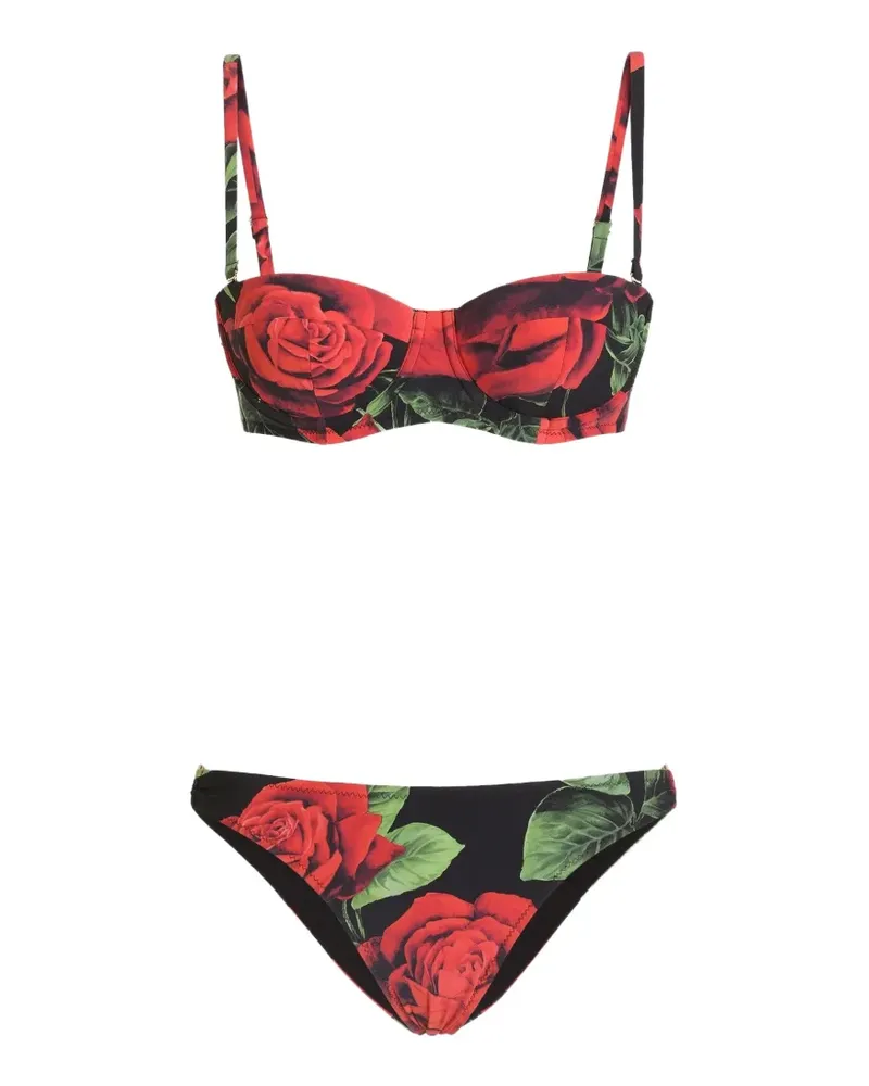 Dolce & Gabbana Balconette-Bikinioberteil mit Rosen-Print - Schwarz Schwarz