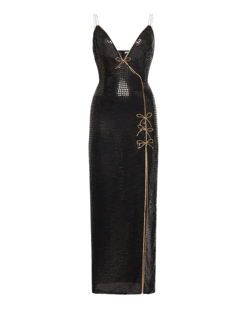 Alessandra Rich Kleid mit Pailletten und Schleife - Schwarz Schwarz