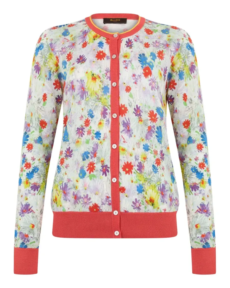 MOORER floral-print button-up cardigan - Weiß Weiß