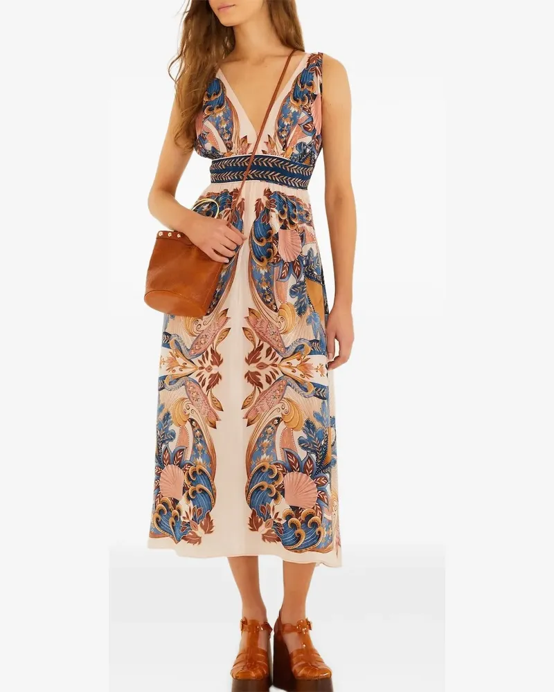 FARM Rio printed V-neck midi dress - Nude Nude