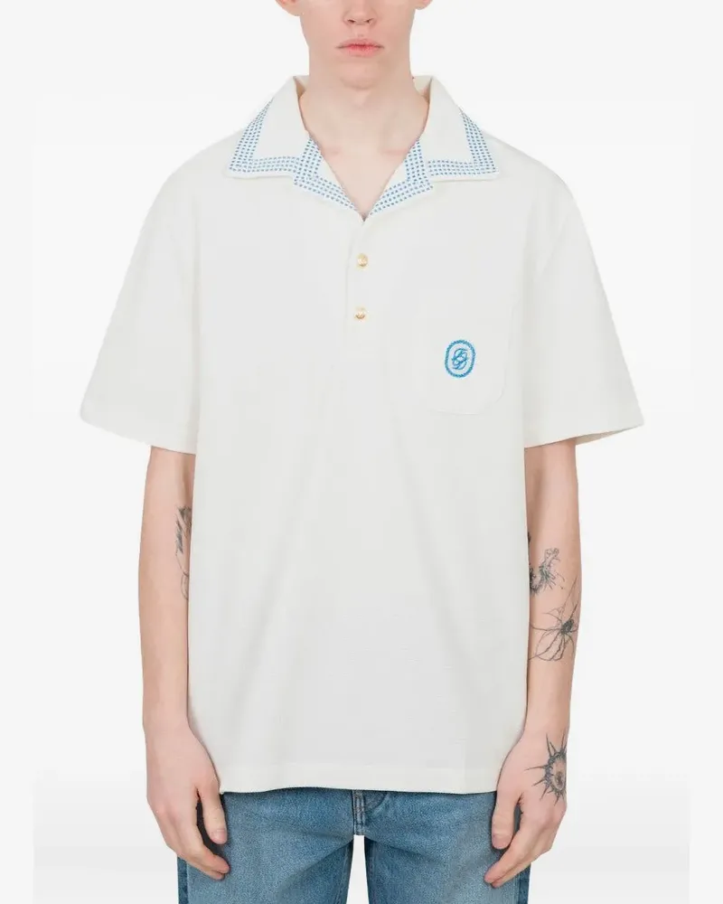 Drôle de Monsieur Le Polo Piqué Damier Poloshirt - Weiß Weiß