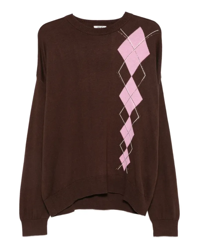 Liu Jo Pullover mit Argyle-Intarsie und Strass - Braun Braun