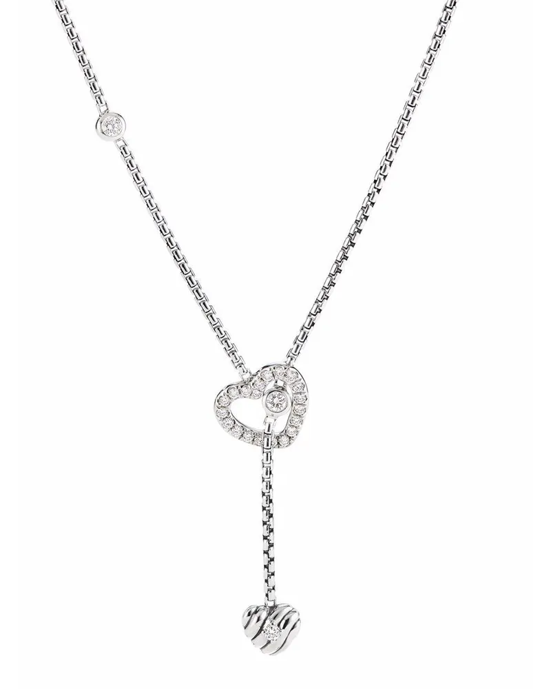 David Yurman Cable Collectibles Heart Y Halskette aus Sterlingsilber mit Diamanten Silber
