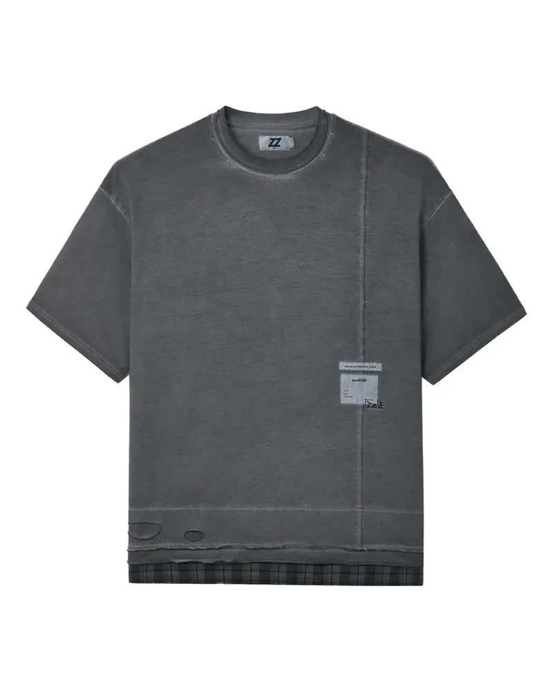 Izzue check-trim distressed T-shirt - Grau Grau