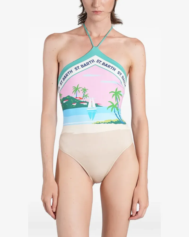 MC2 Saint Barth graphic-print halterneck swimsuit - Nude Nude