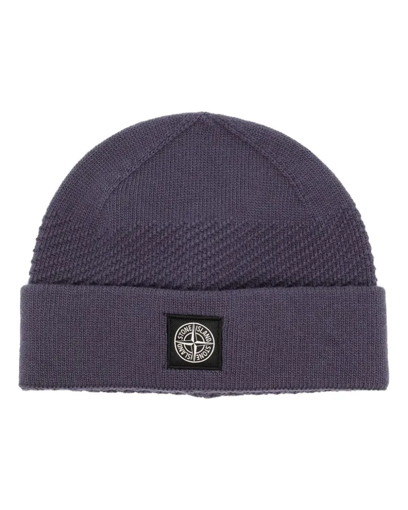 Stone Island Gerippte Beanie mit Logo-Patch - Blau Blau