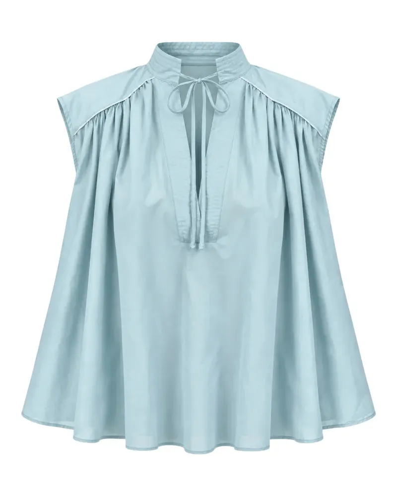 Semicouture Geraffte Rachel Bluse mit Schleifenkragen - Blau Blau