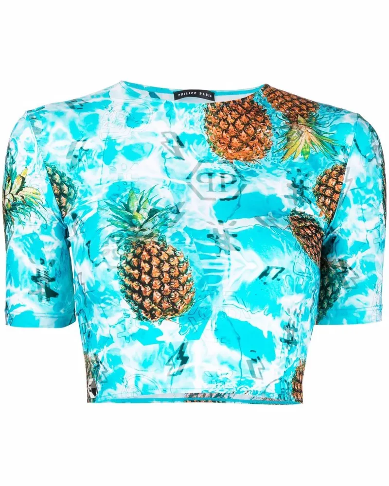 Philipp Plein Pineapple Skies Cropped-T-Shirt - Blau Blau
