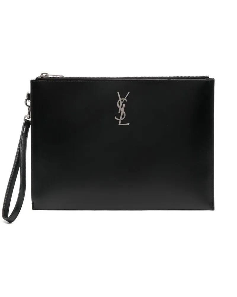 Saint Laurent Clutch mit Logo-Schild - Schwarz Schwarz