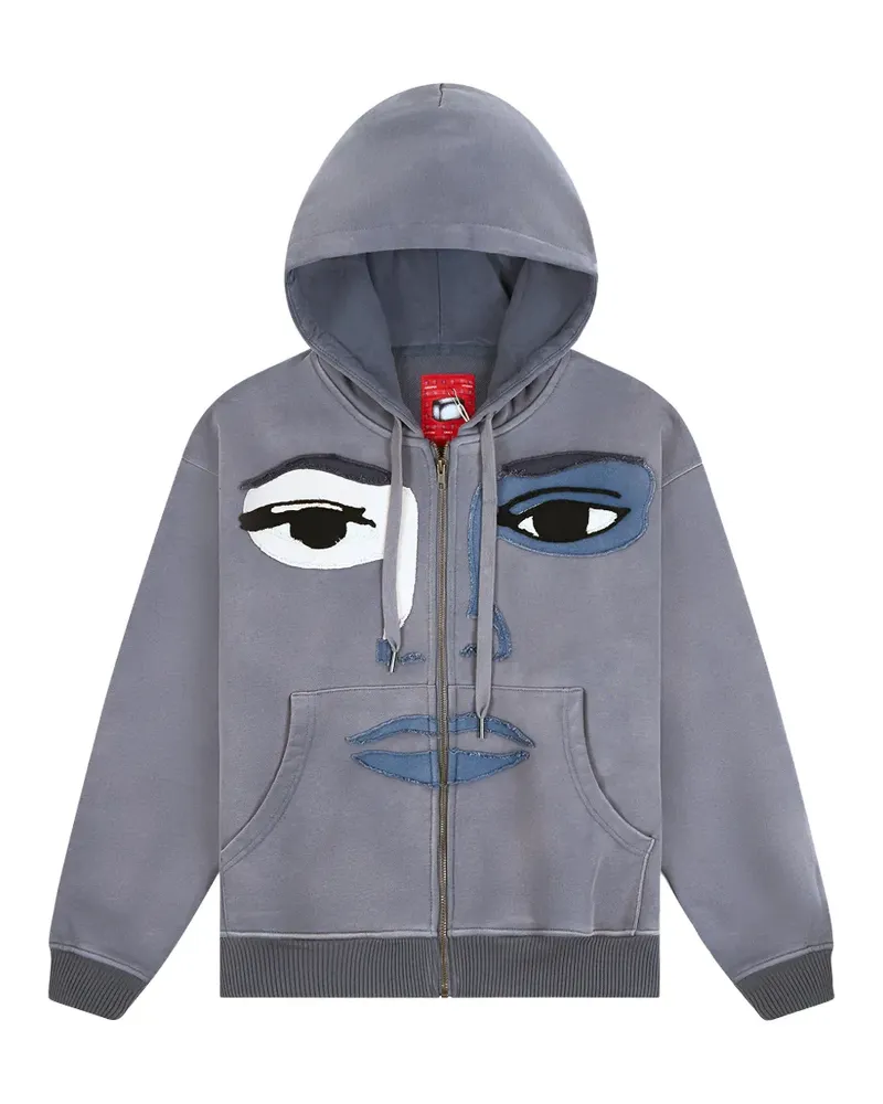 KidSuper Face-patchwork zip-up hoodie - Grau Grau