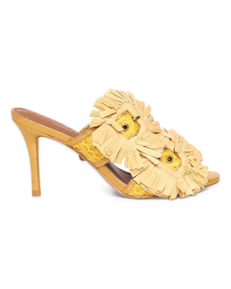 Kurt Geiger raffia-fringe floral-embellished sandals - Gelb Gelb