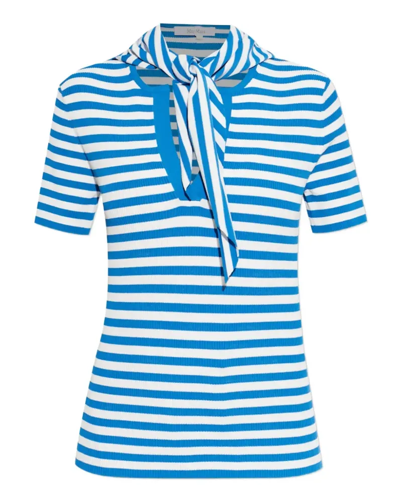 Max Mara striped tie-neck T-shirt - Blau Blau