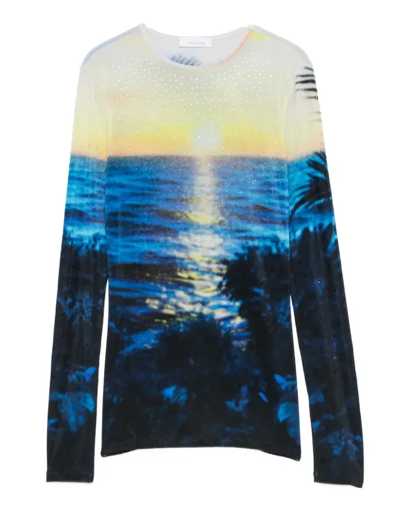 Paco Rabanne crystal-embellished sunset-print T-shirt - Blau Blau