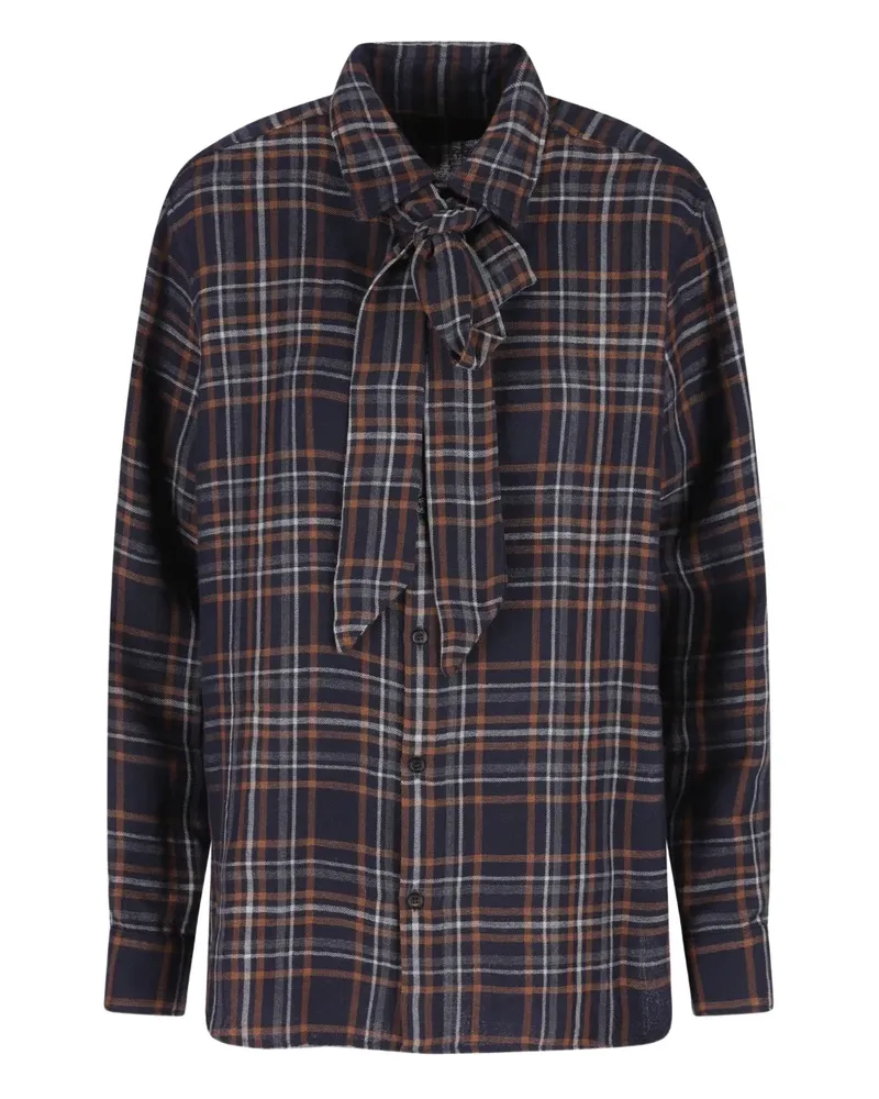 Saint Laurent tie-fastening checked shirt - Schwarz Schwarz