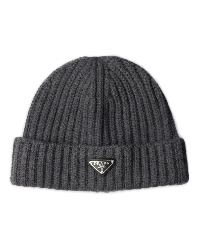 Prada Beanie mit Logo-Schild - Grau Grau