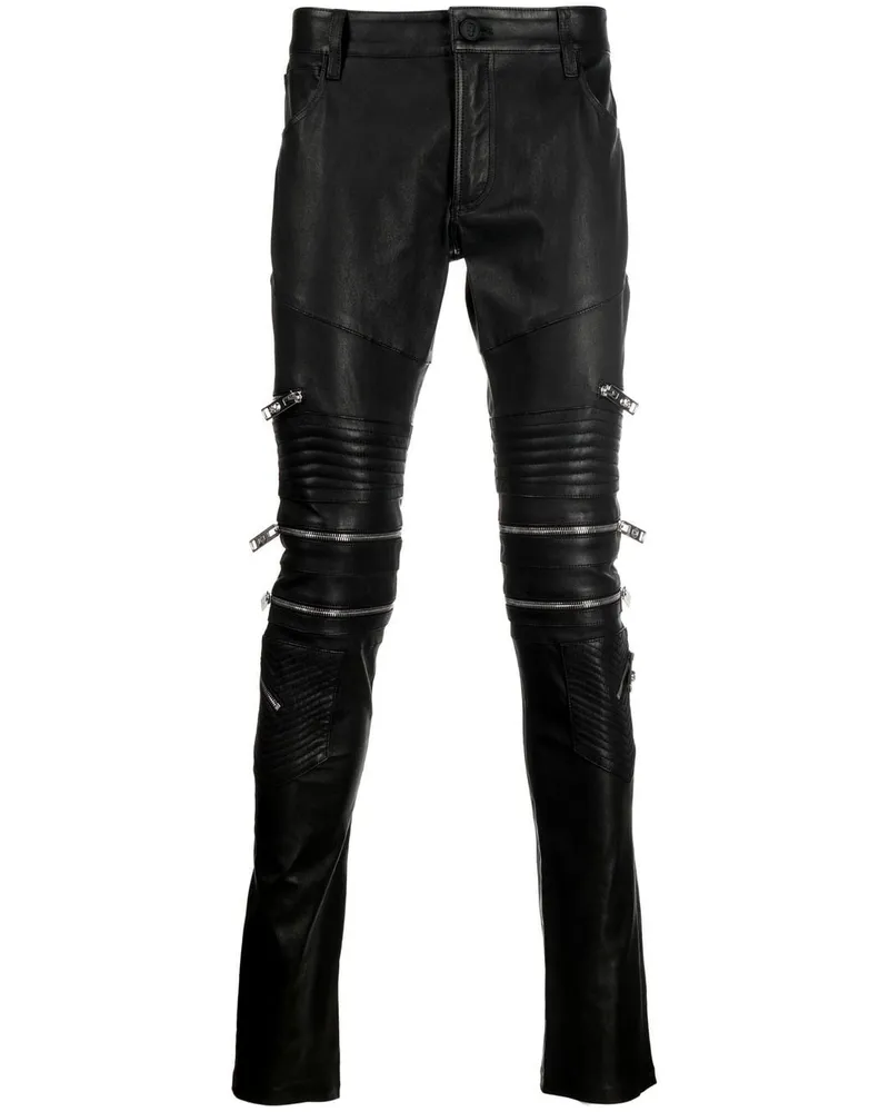 Philipp Plein Bikerhose aus Leder - Schwarz Schwarz