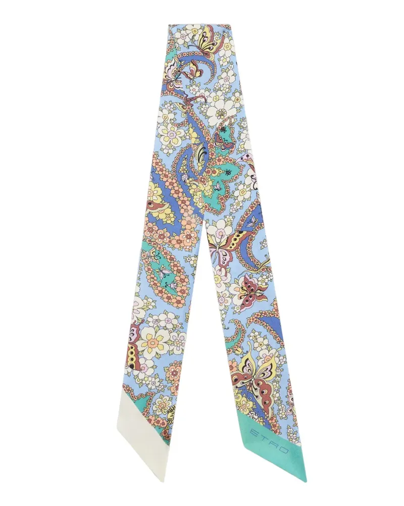Etro Seidenschal mit botanischem Print - Blau Blau