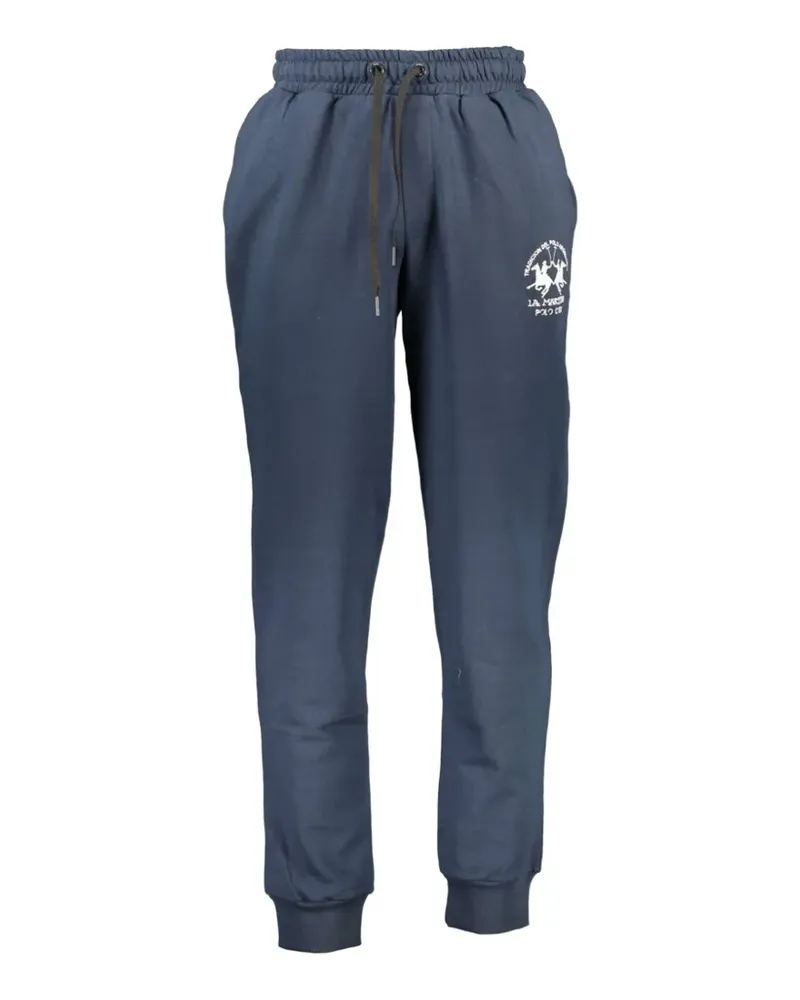 La Martina logo-print drawstring cotton track pants - Blau Blau