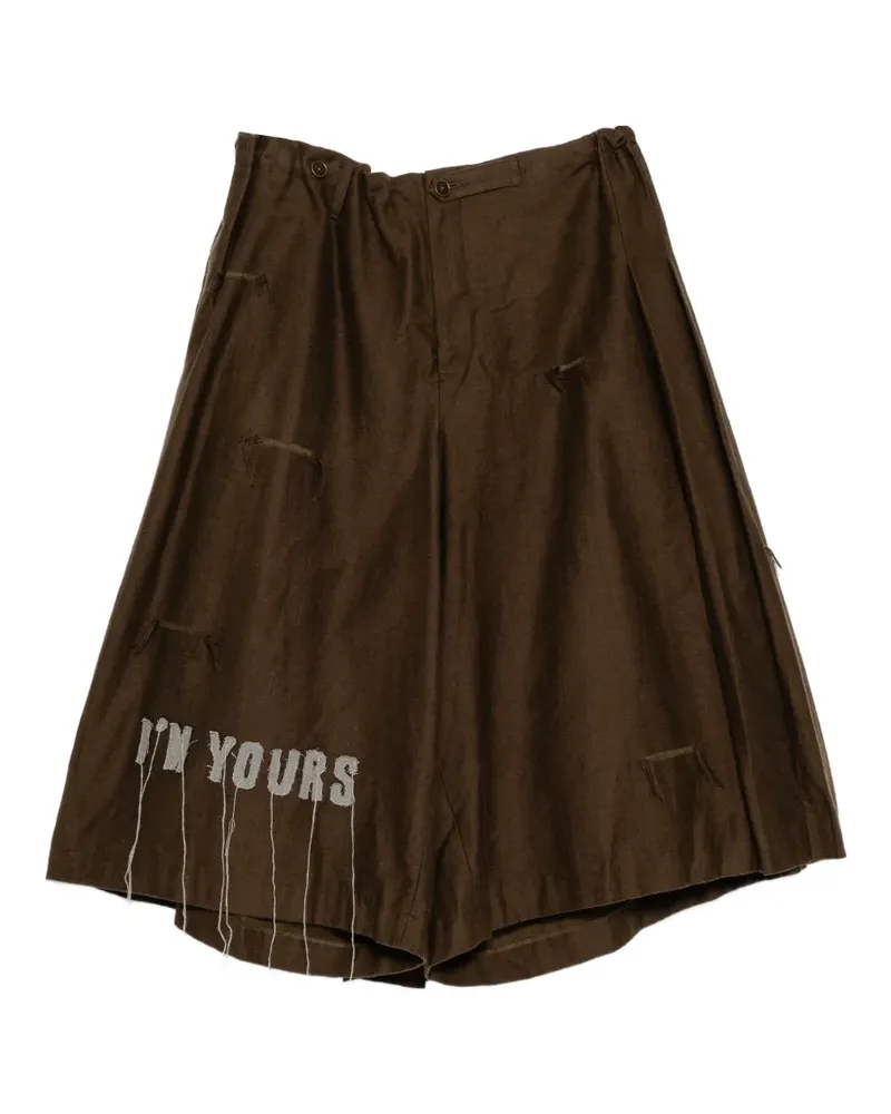 Yohji Yamamoto slogan-embroidered skorts - Braun Braun