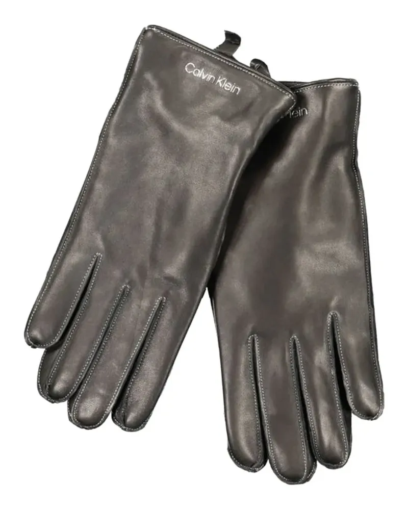 Calvin Klein logo-print leather gloves - Grau Grau