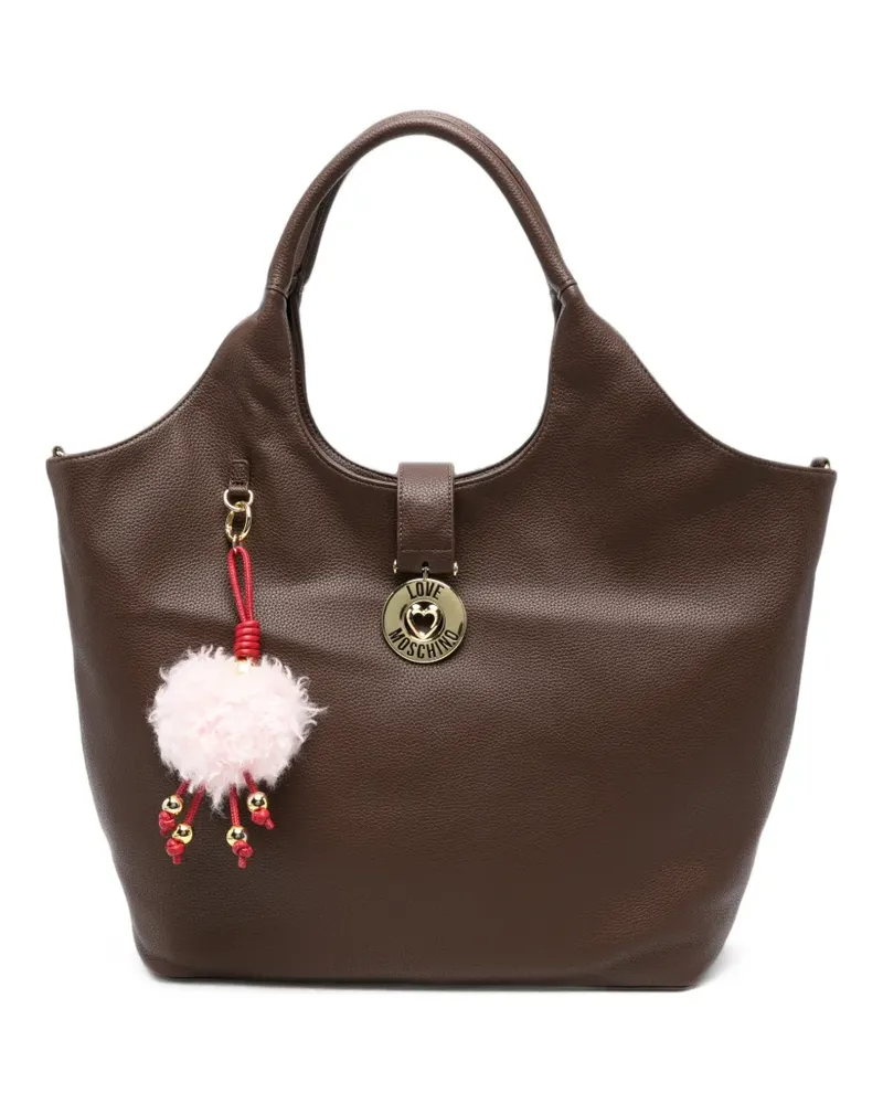Moschino Tote Bag mit Pompon-Anhänger - Braun Braun