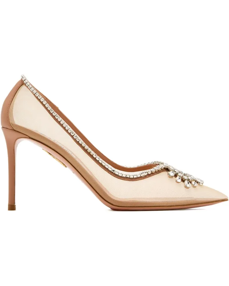 Aquazzura 85mm crystal-embellished mesh pumps - Nude Nude