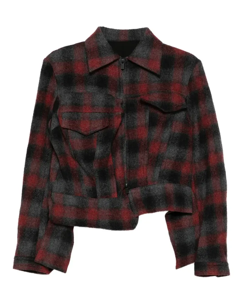 Yohji Yamamoto Karierte Jacke mit Klappentaschen - Rot Rot