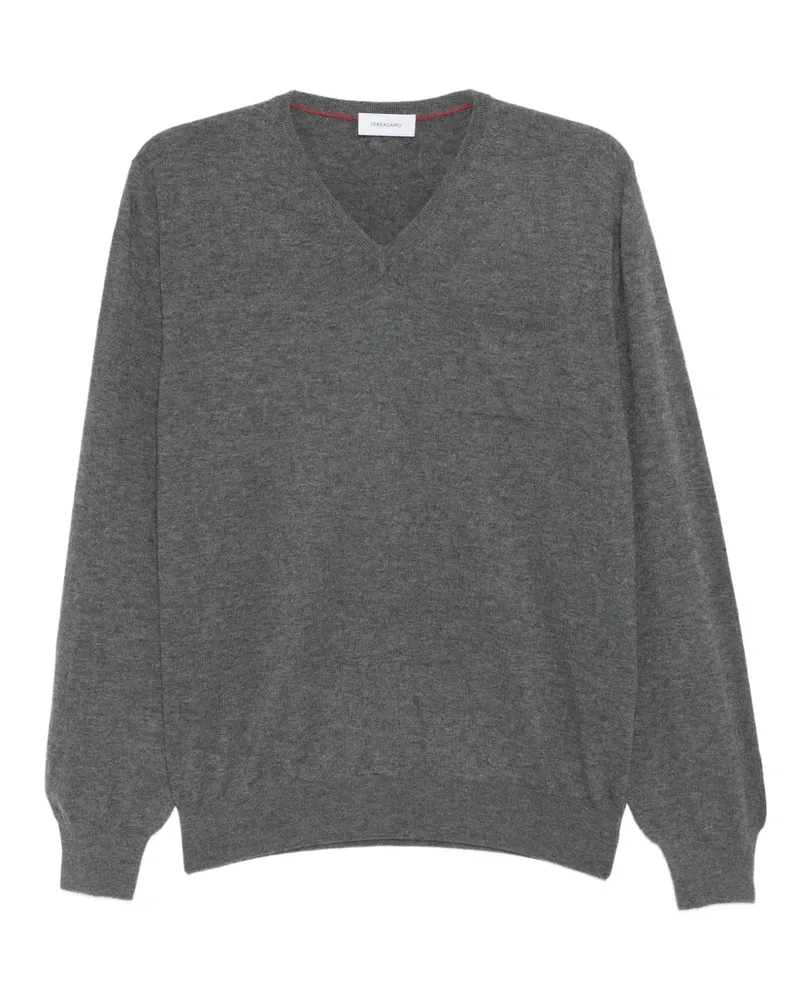 Ferragamo Langarmshirt mit V-Ausschnitt - Grau Grau