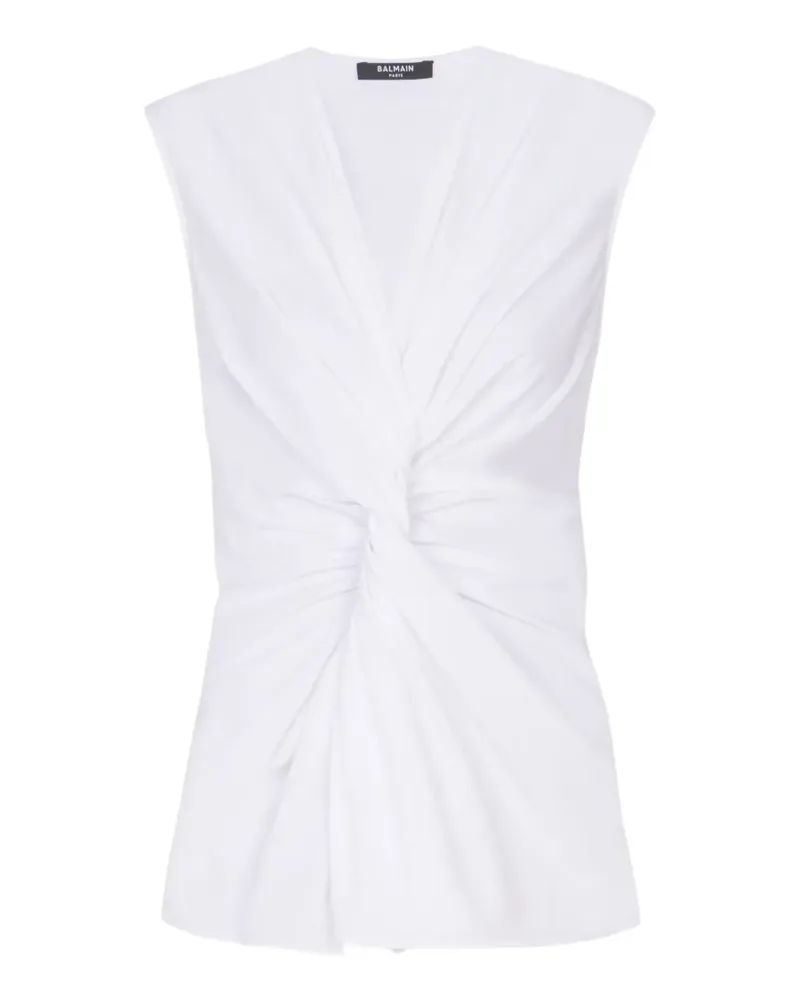 Balmain Drapierte Bluse mit V-Ausschnitt - Weiß Weiß