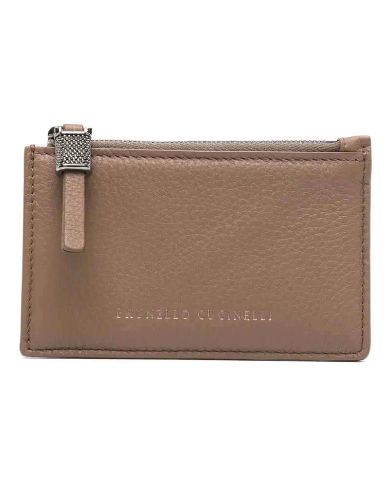Brunello Cucinelli Monili-embellished leather card holder - Braun Braun