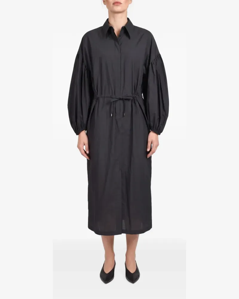 Brunello Cucinelli Midi-Hemdkleid mit Kordelzug und voluminösen Ärmeln - Schwarz Schwarz