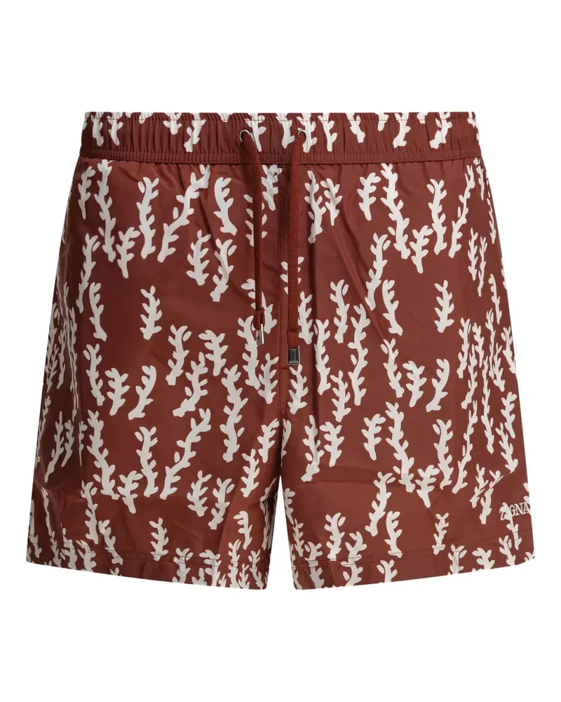 Ermenegildo Zegna Badeshorts mit Blatt-Print - Braun Braun