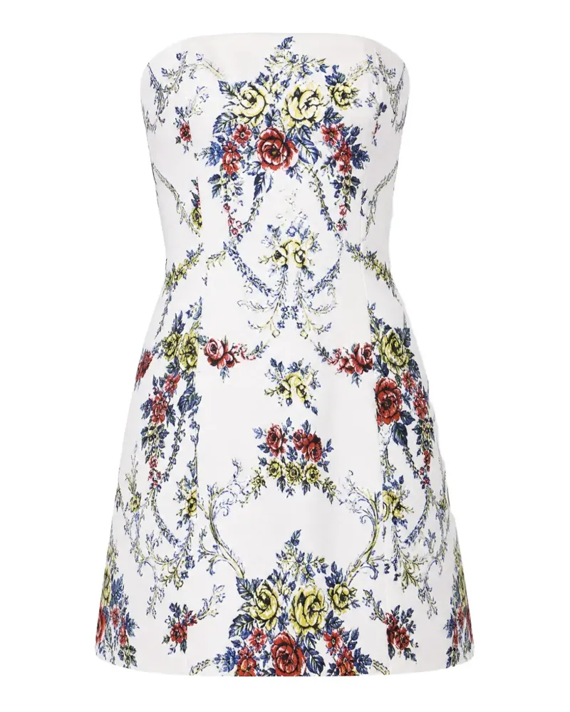 Alice + Olivia Schulterfreies Kleid mit Blumenprint - Weiß Weiß