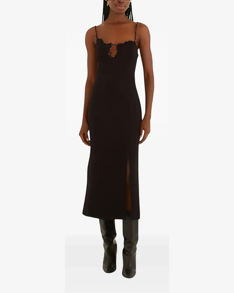 FARM Rio Midikleid mit Perlenverzierung - Schwarz Schwarz