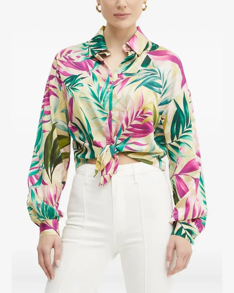Guess leaf-print tie-front shirt - Nude Nude