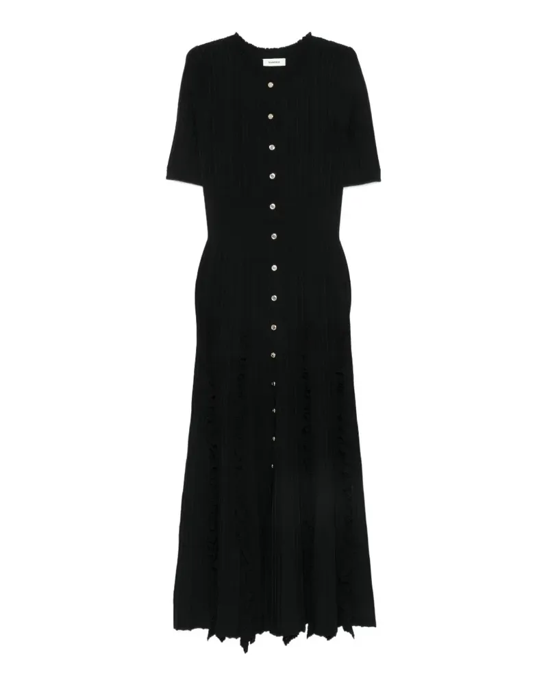Sandro Geripptes Midikleid mit Rüschenbesatz - Schwarz Schwarz