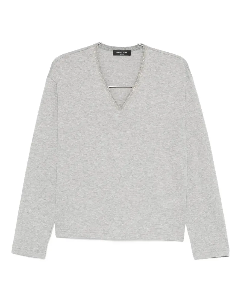 Fabiana Filippi crystal-embellished v-neck t-shirt - Grau Grau