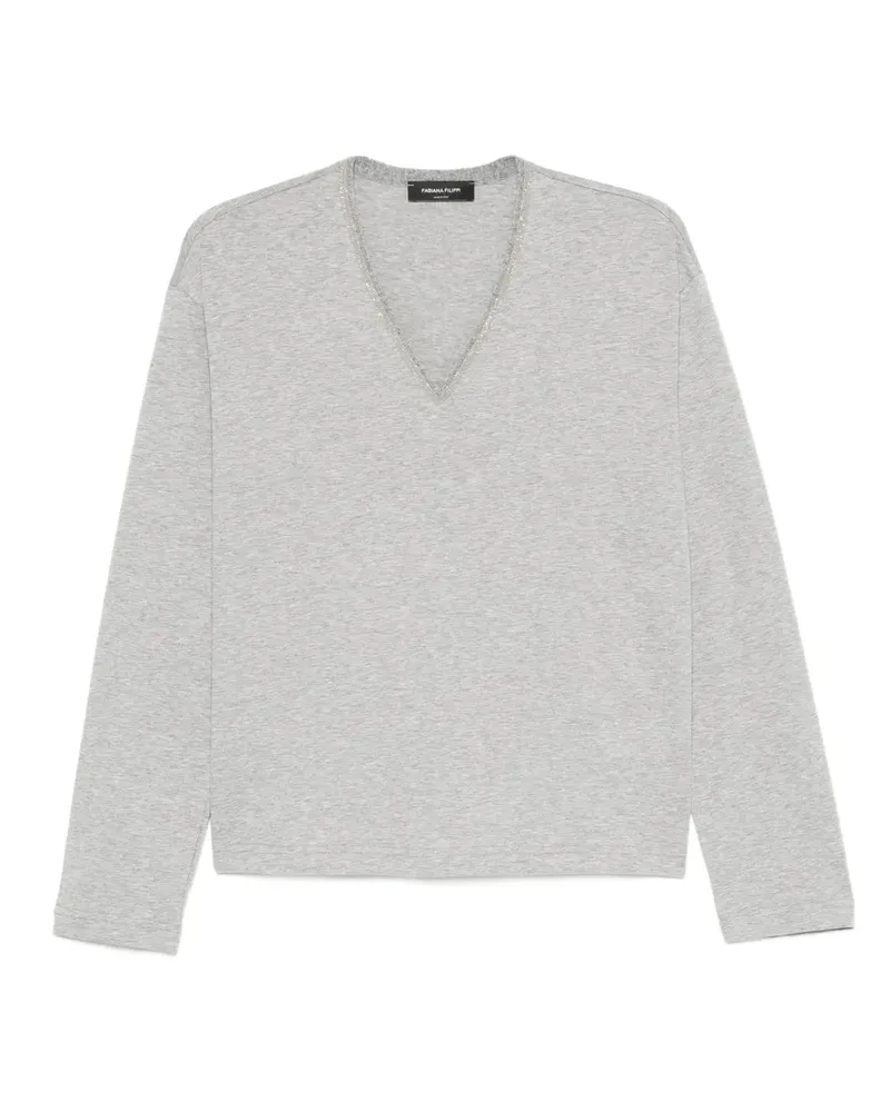Fabiana Filippi crystal-embellished v-neck t-shirt - Grau Grau