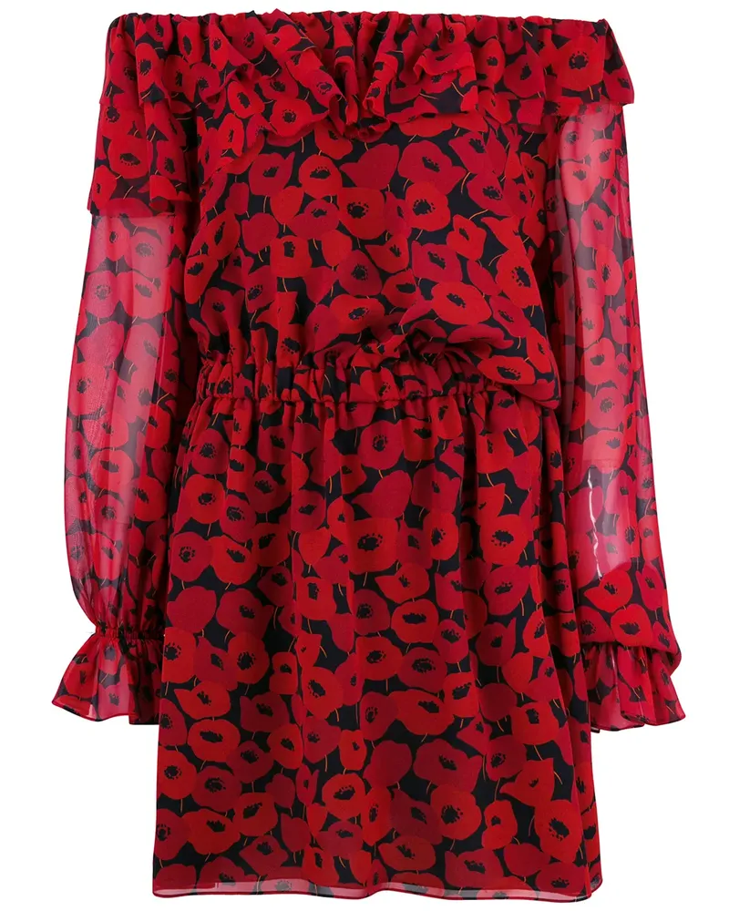 Saint Laurent Seidenkleid mit Mohnblumen-Print - Rot Rot