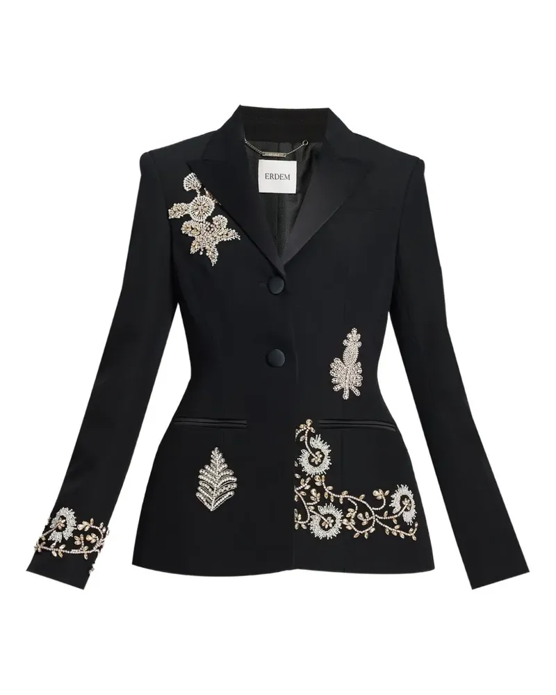 Erdem embroidered grain de poudre peak-lapel blazer - Schwarz Schwarz